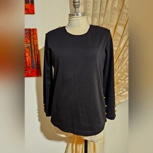 Long Sleeve Black Tunic, Gold Buttons